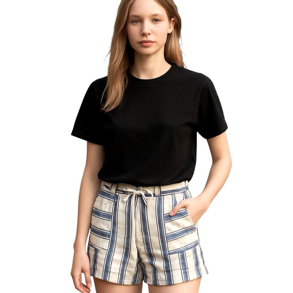 C&C CALIFORNIA HIGH RISE BLUE WHITE STRIPE LINEN SUMMER VACAY SHORTS L